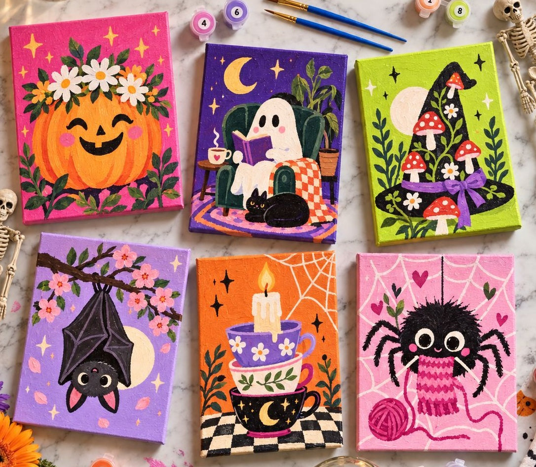Cozy Ghost Tales six mini Halloween paint-by-numbers designs