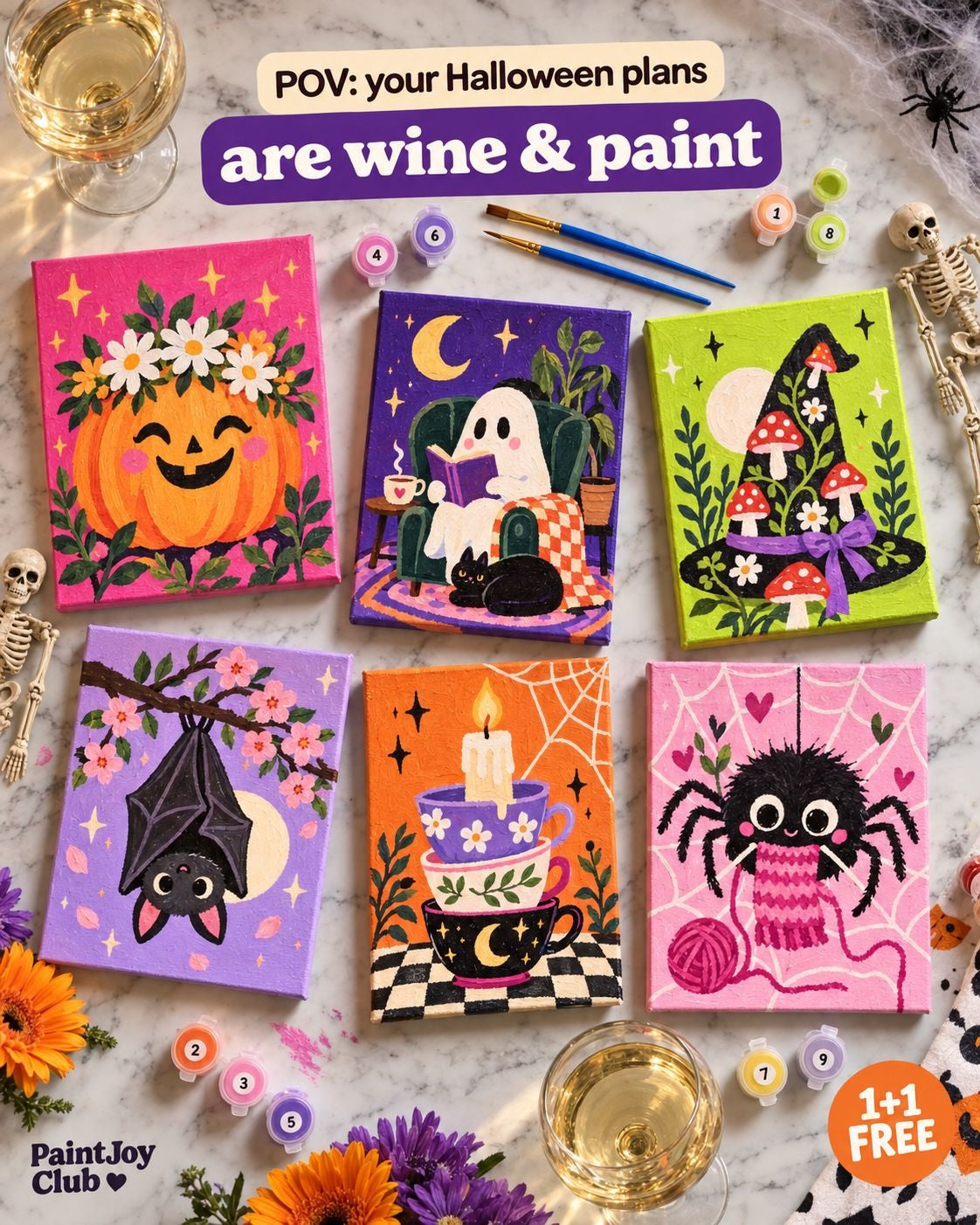 Halloween wine and paint night with six mini designs