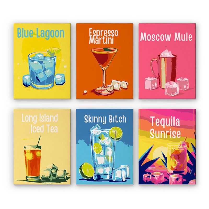 6 Mini Paintings - Bright Cocktail Bliss - Paint by Numbers Kit
