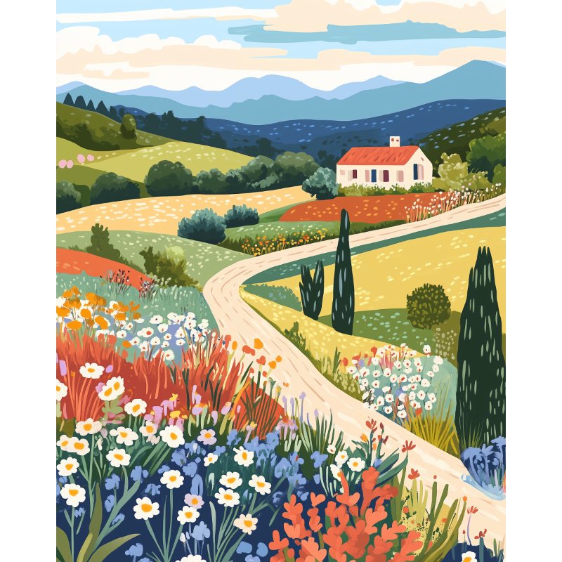 Sunlit Hilltop Landscape - Paint by Numbers Kit