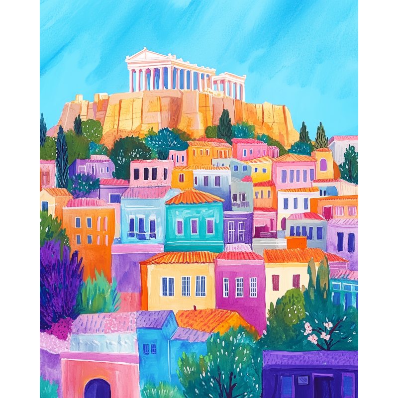 Athens Sunset Skyline - Paint by Numbers Kit