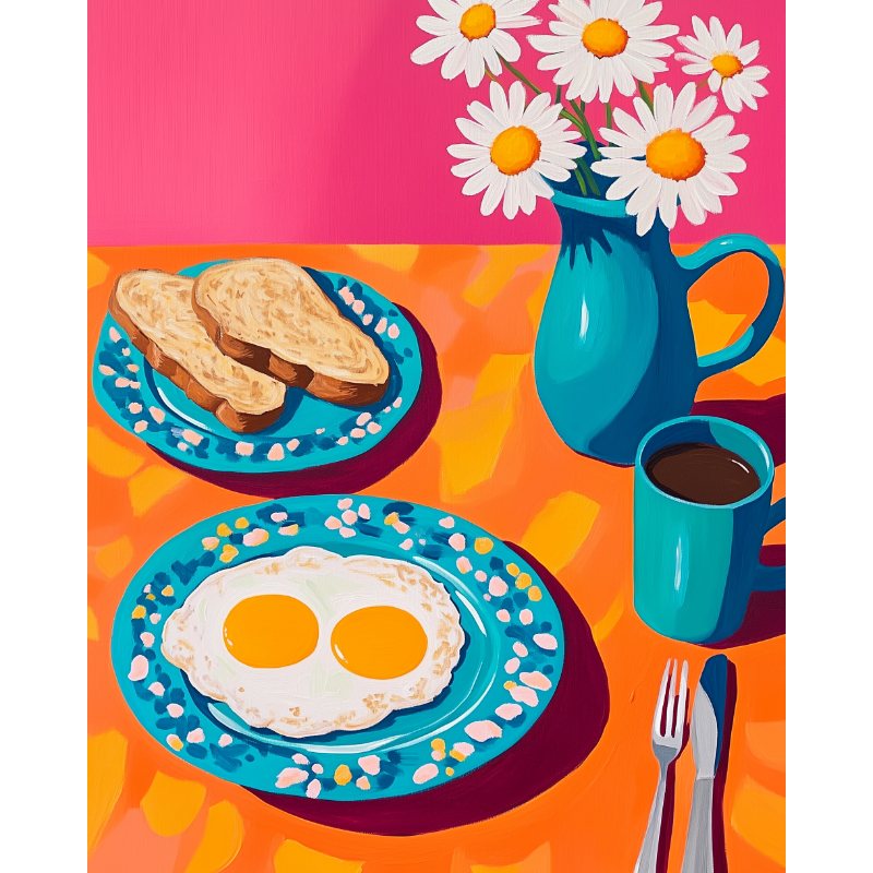 Morning Breakfast with Daisies - Paint by Numbers Kit
