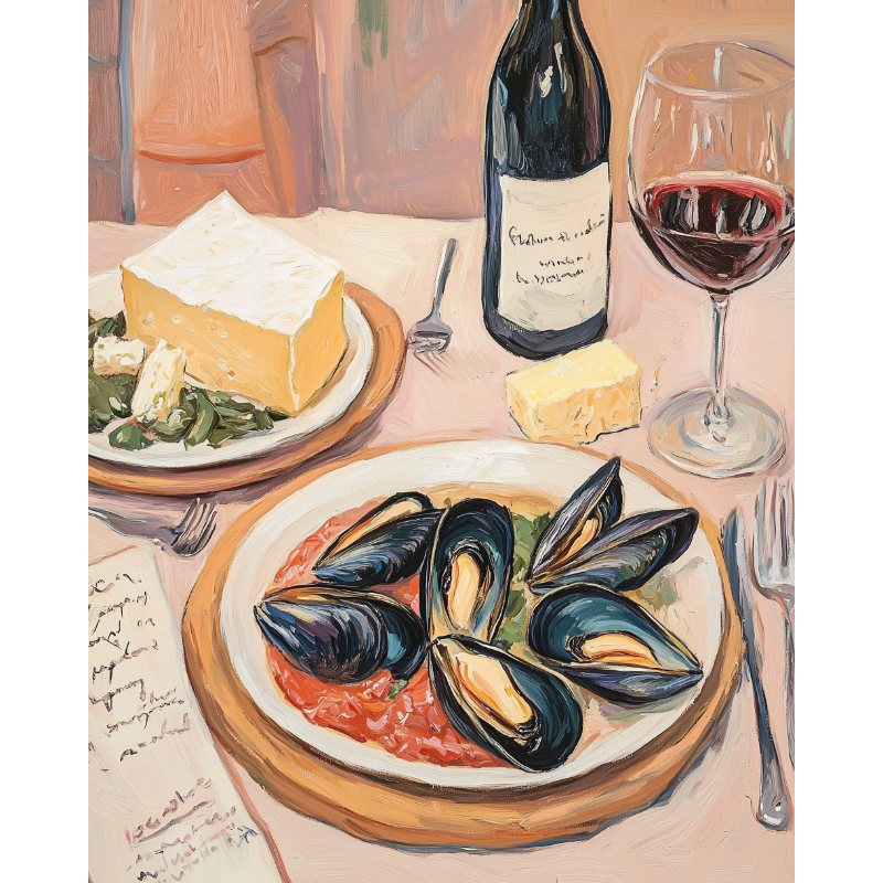 Mussels & Wine Dinner Scene - Paint by Numbers Kit