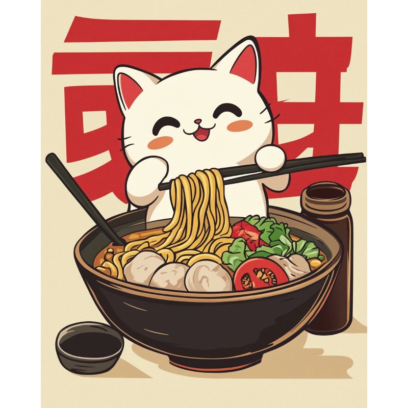 Noodle Nook: Cat & Ramen Scene - Paint by Numbers Kit