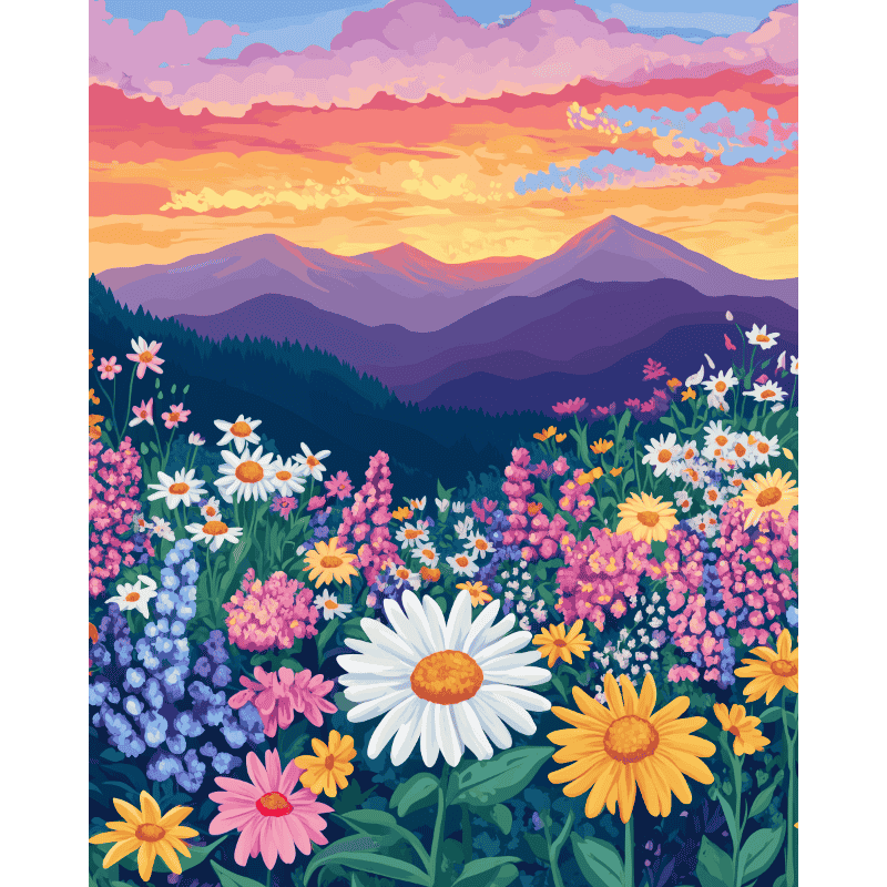 Vivid Flower Fields Landscape - Paint by Numbers Kit