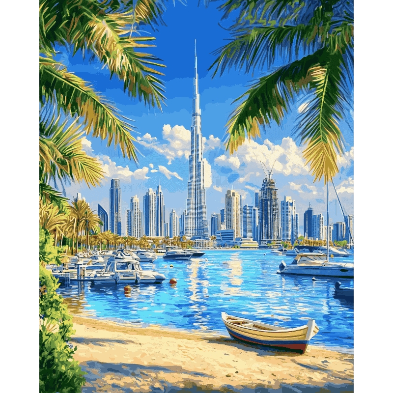 Dubai Skyline: Tower over the Sea - Paint by Numbers Kit