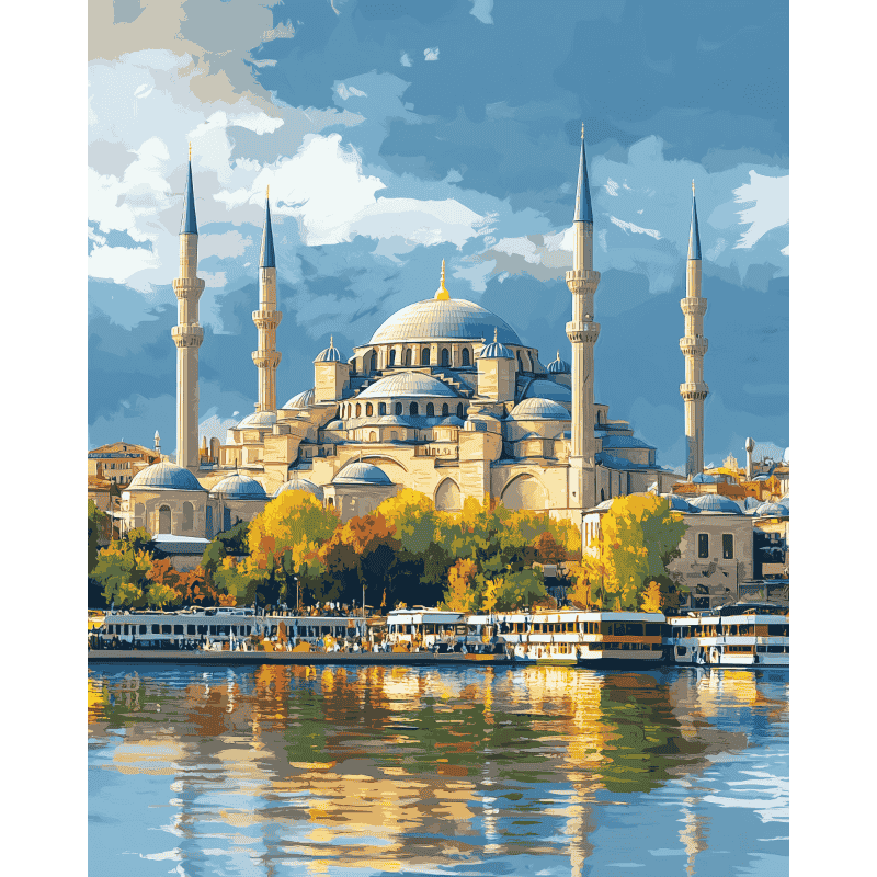 Istanbul Reflections: Water & Mosque - Paint by Numbers Kit