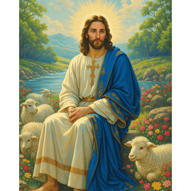 Jesus & Lambs: Gentle Faith Scene - Paint by Numbers Kit