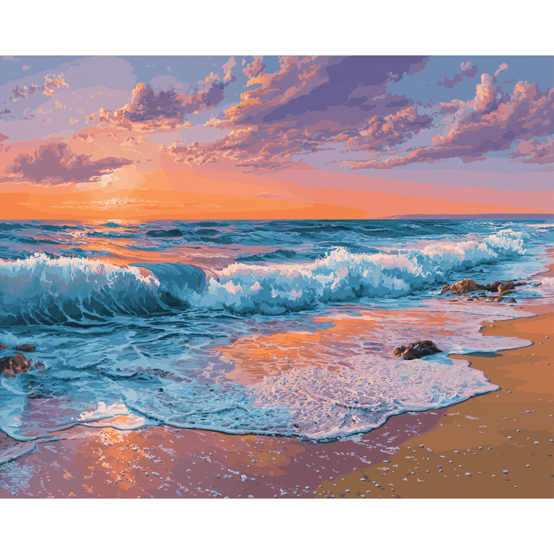 Soft Pink Sunset over the Shore - Paint by Numbers Kit