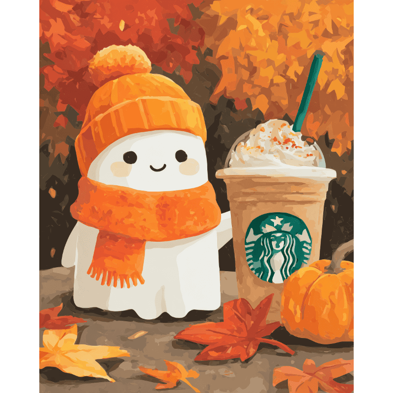 Pumpkin Spice Ghostly Delight - Paint by Numbers Kit
