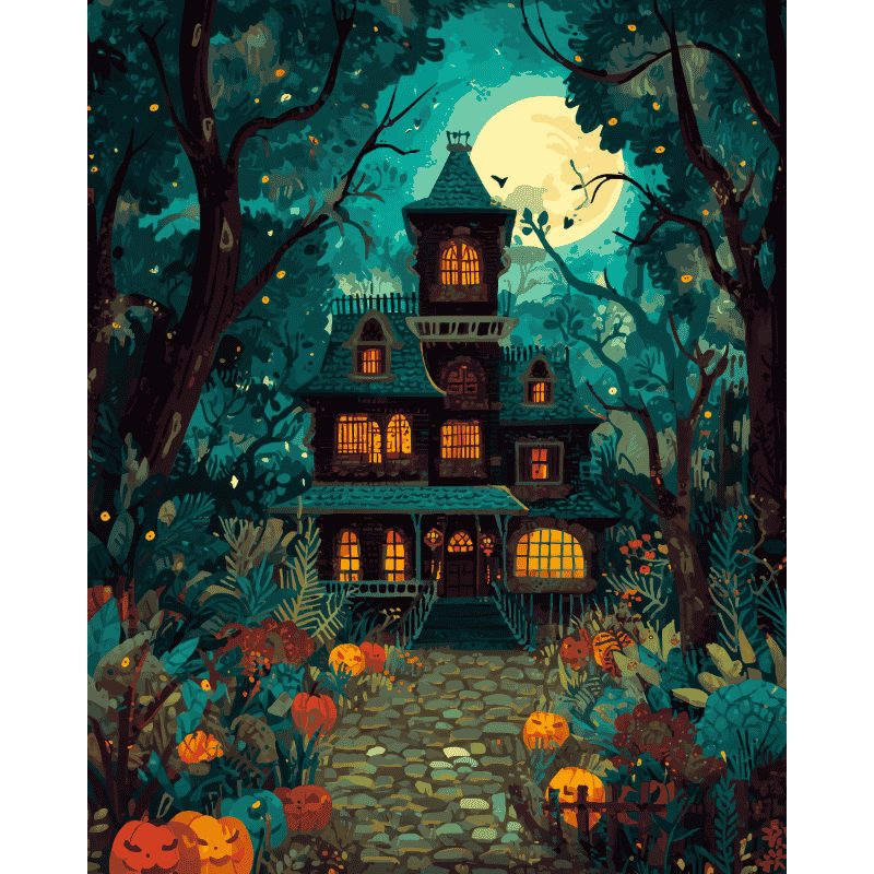 Spooky Night in the Haunted House - Paint by Numbers Kit