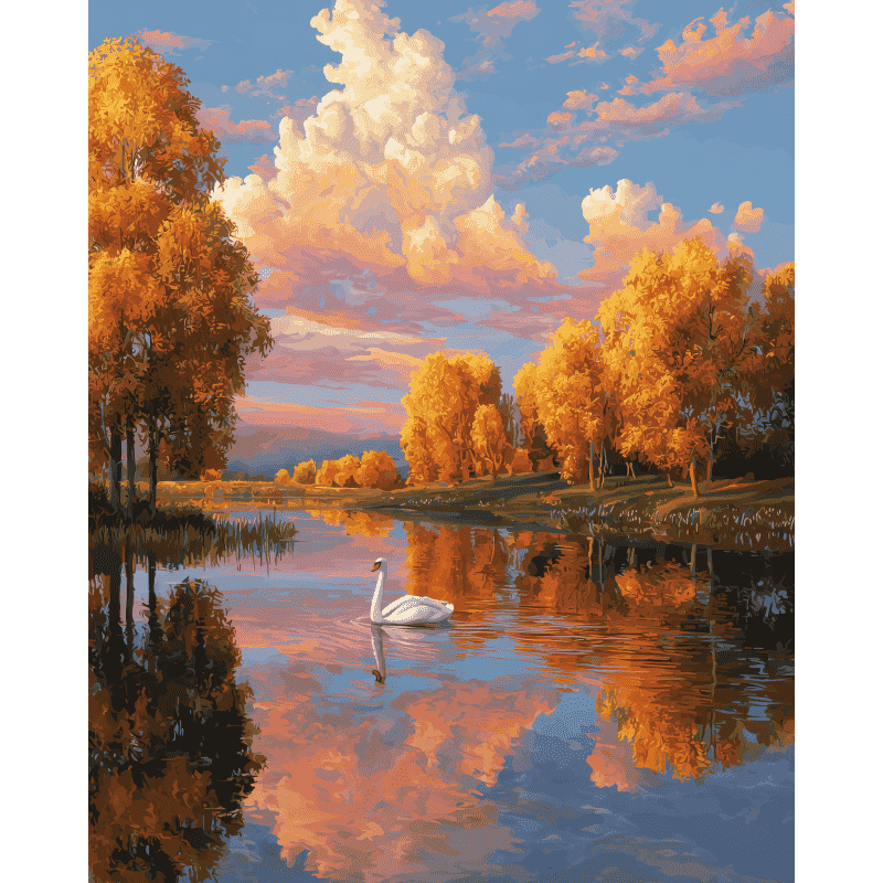 Graceful Swan on Autumn Lake - Paint by Numbers Kit
