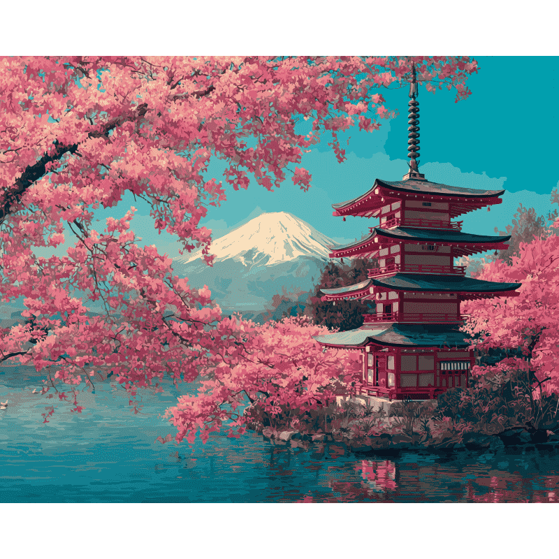 Cherry Blossoms over Fuji - Paint by Numbers Kit