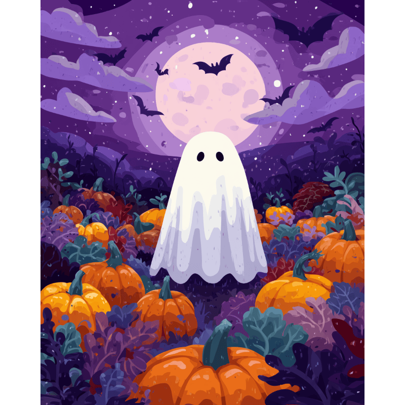 Moonlit Shadows: Bat & Ghost Night - Paint by Numbers Kit