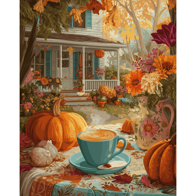 Autumn Morning Coffee & Charm - Paint by Numbers Kit