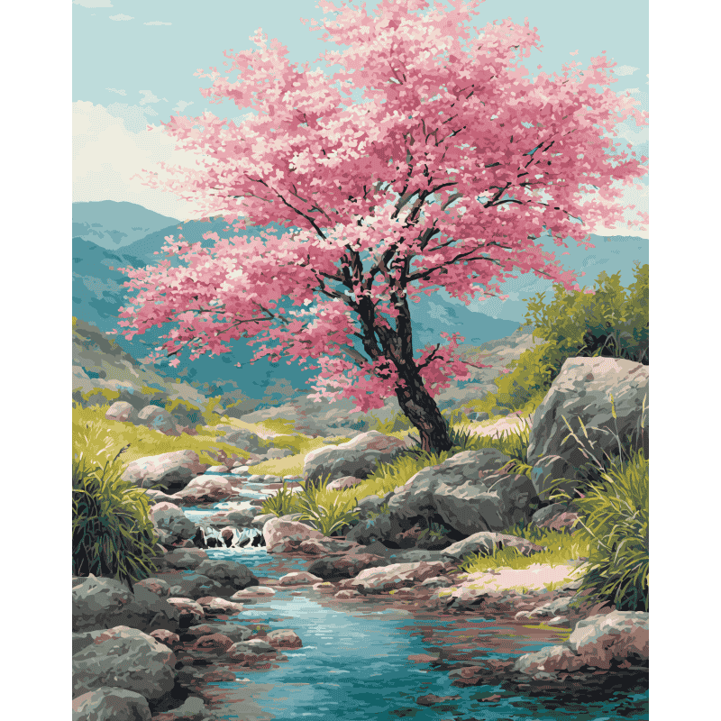 Blossoms by the Mountain Stream - Paint by Numbers Kit
