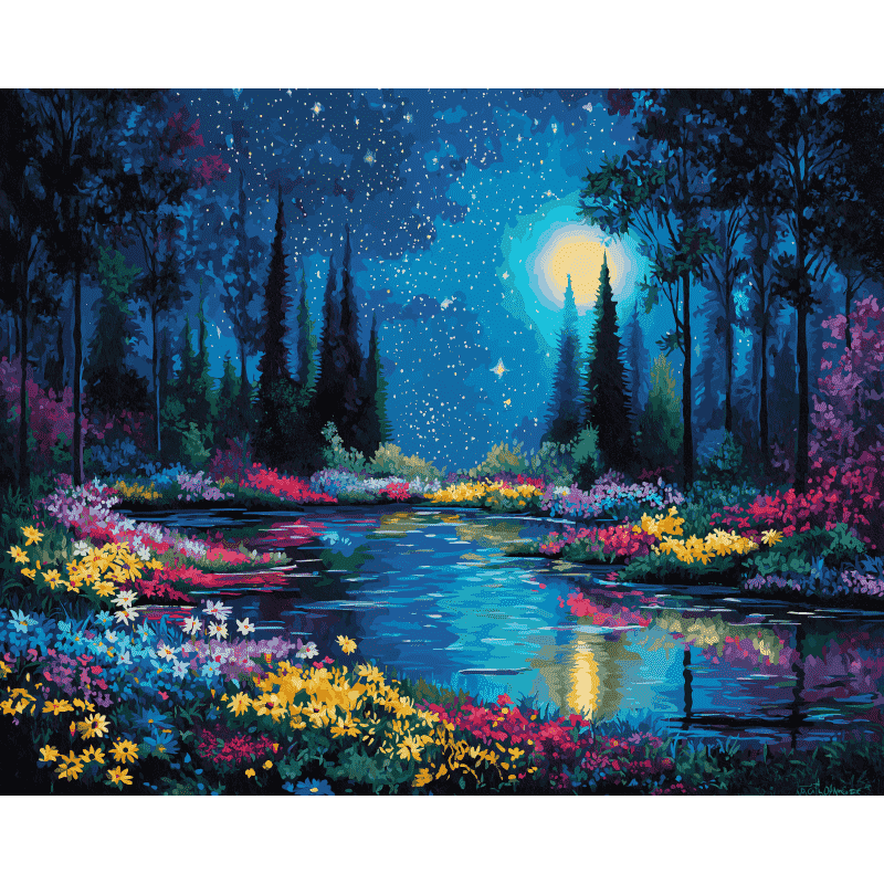 Stars Over the Tranquil Garden - Paint by Numbers Kit