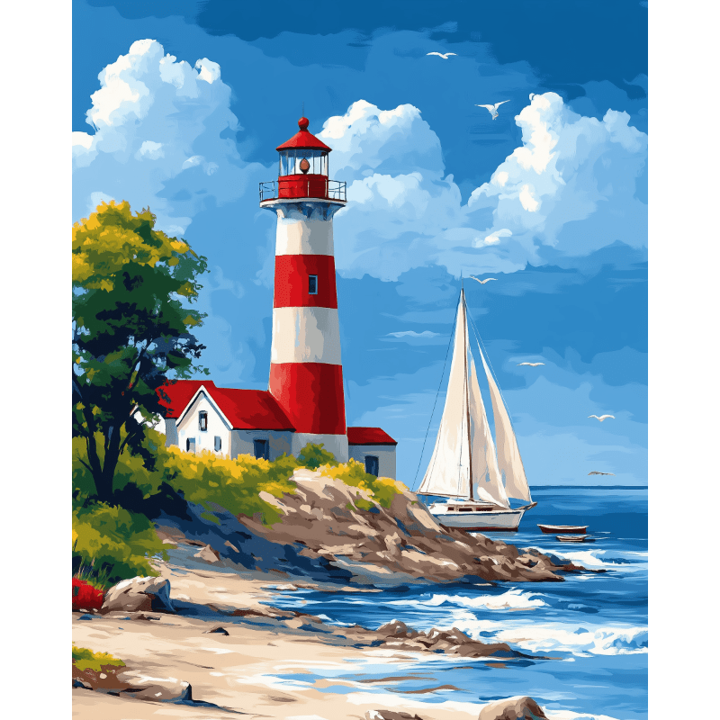 Seaside Lighthouse & Sailing Joy - Paint by Numbers Kit