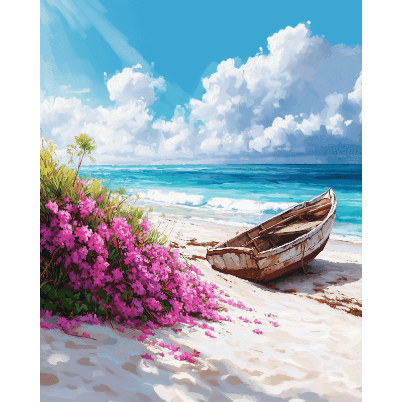 Rustic Beachside Boat Scene - Paint by Numbers Kit