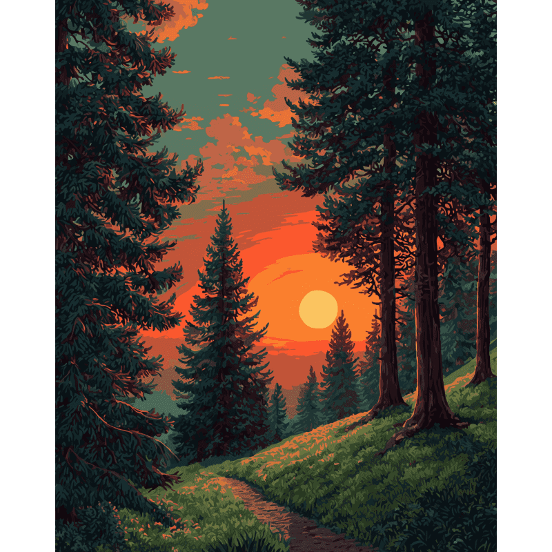 Sunset Glow in the Forest - Paint by Numbers Kit