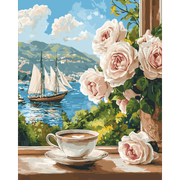 Sunrise Café Over the Lake - Paint by Numbers Kit