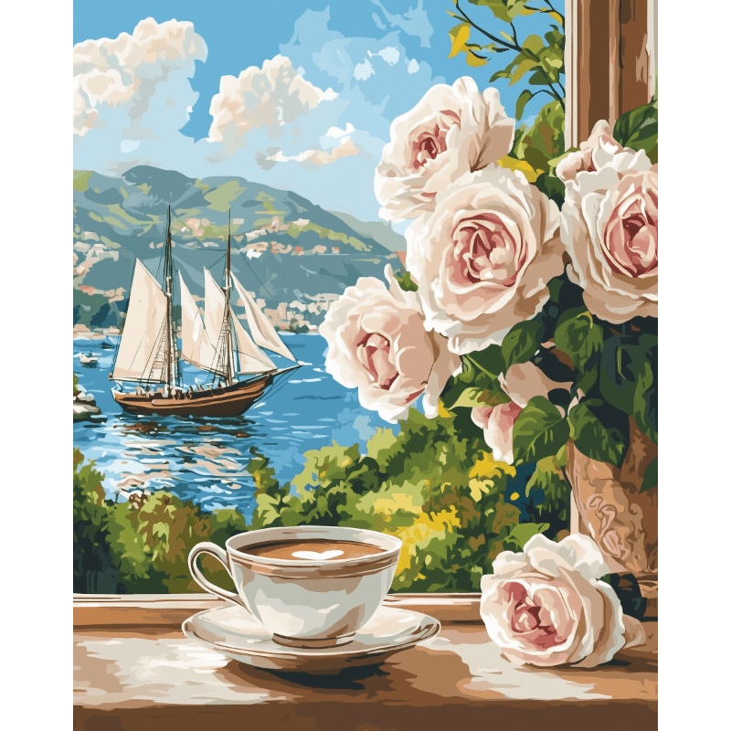 Sunrise Café Over the Lake - Paint by Numbers Kit