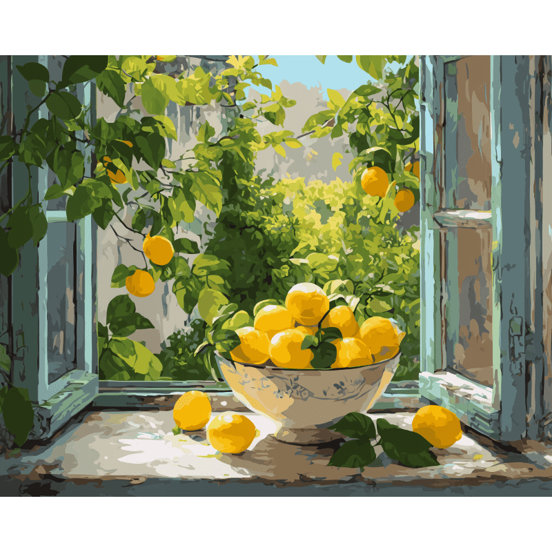 Lemon Vase & Window View - Paint by Numbers Kit