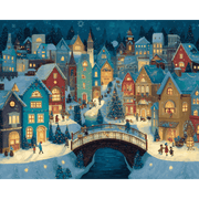 Charming Winter Village Scene - Paint by Numbers Kit