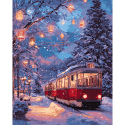 Winter Tram Through Lights - Paint by Numbers Kit
