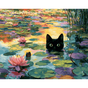 Water Lily & Feline Harmony - Paint by Numbers Kit