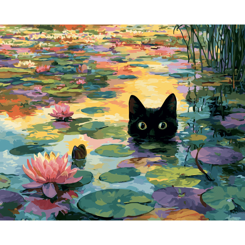 Water Lily & Feline Harmony - Paint by Numbers Kit