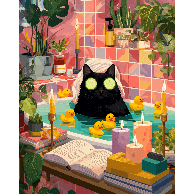 Nighttime Black Cat Serenity - Paint by Numbers Kit