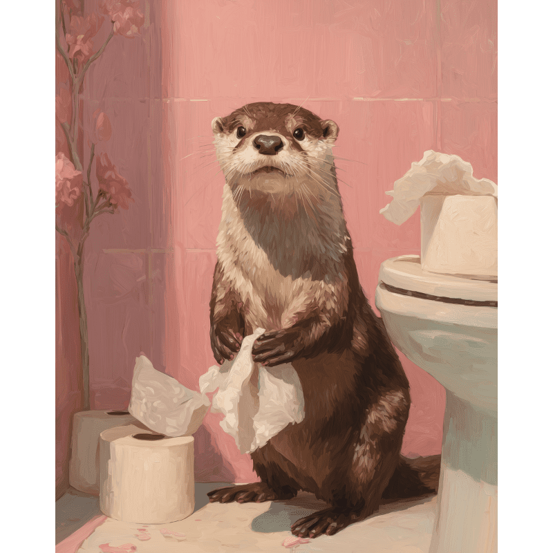 Playful Otter Bathroom Scene - Paint by Numbers Kit