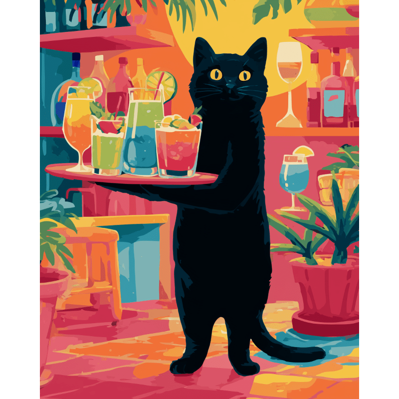 Cocktail-loving Black Cat - Paint by Numbers Kit