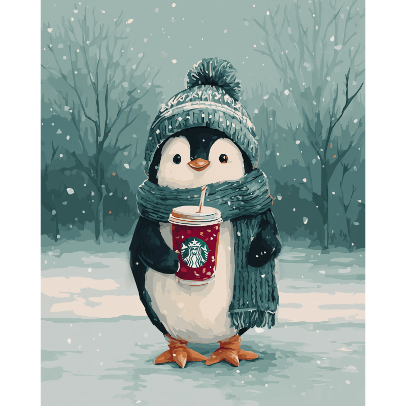 Winter Warmth: Penguin’s Cocoa Moment - Paint by Numbers Kit