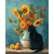 Sunflowers & Midnight Feline - Paint by Numbers Kit