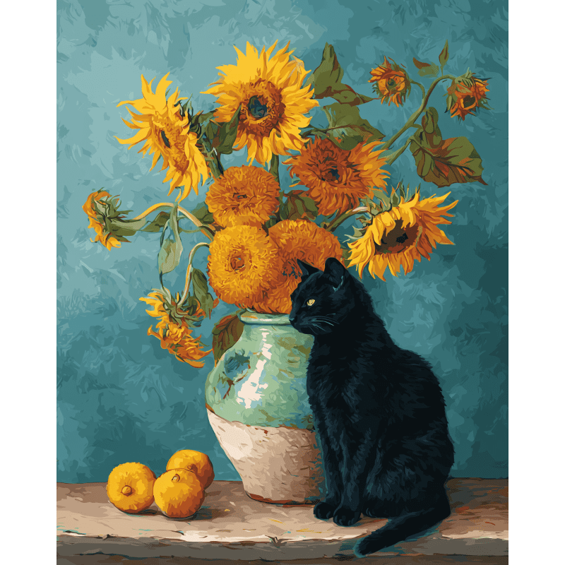 Sunflowers & Midnight Feline - Paint by Numbers Kit