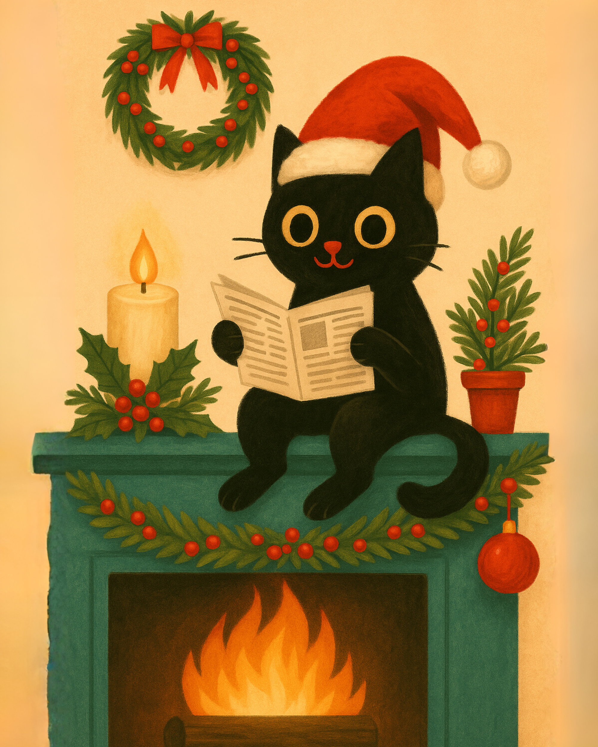 Cozy Fireplace Cat Scene - Paint by Numbers Kit