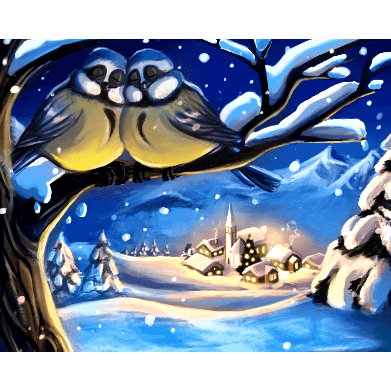 Serene Winter Village Scene - Paint by Numbers Kit