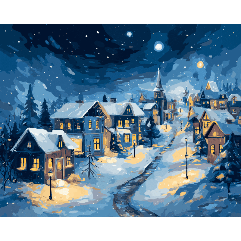 Starry Winter Village - Paint by Numbers Kit