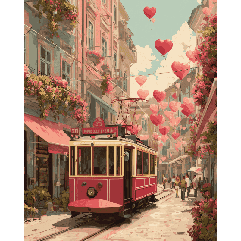 Romantic Tram Ride Scene - Paint by Numbers Kit