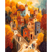 Charming Autumn Village Scene - Paint by Numbers Kit