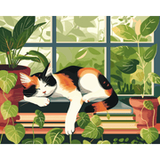 Serene Sleepy Cat Scene - Paint by Numbers Kit