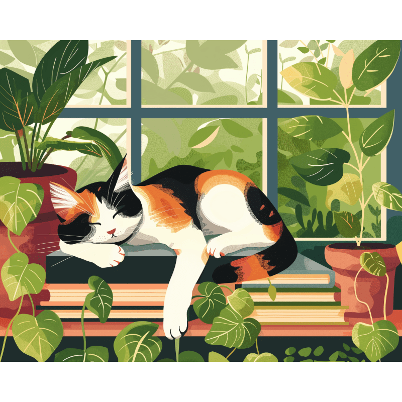 Serene Sleepy Cat Scene - Paint by Numbers Kit