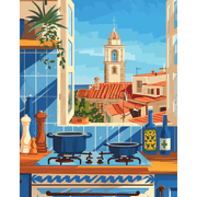 Sunlit Mediterranean Kitchen - Paint by Numbers Kit