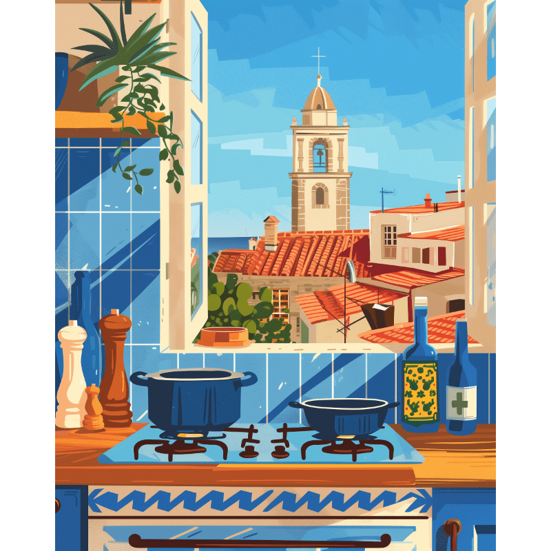Sunlit Mediterranean Kitchen - Paint by Numbers Kit