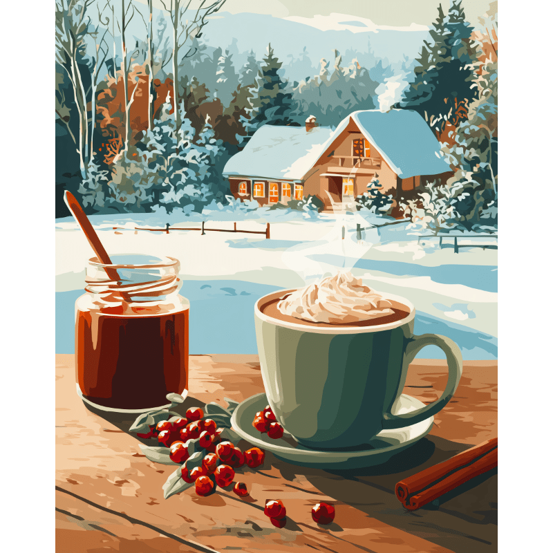 Winter Cabin Cozy Scene - Paint by Numbers Kit