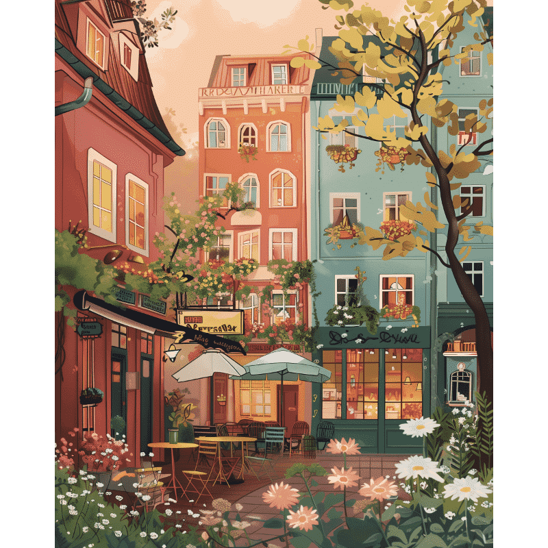 Springtime Urban Garden Scene - Paint by Numbers Kit