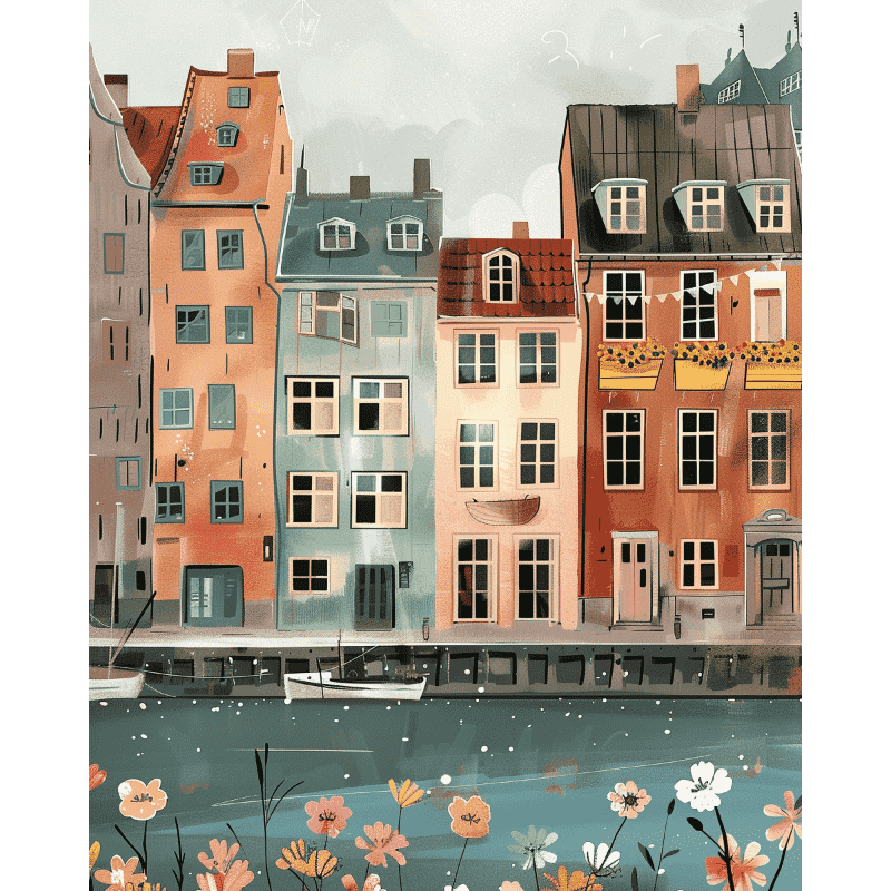 Copenhagen Serenity: Canal Scene - Paint by Numbers Kit