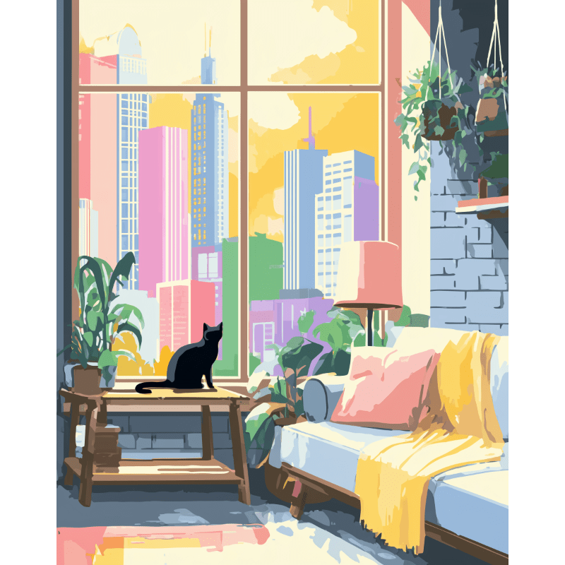 City Loft & Cats - Paint by Numbers Kit